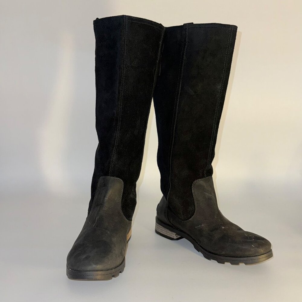 SOREL tall, black boots in leather and suede